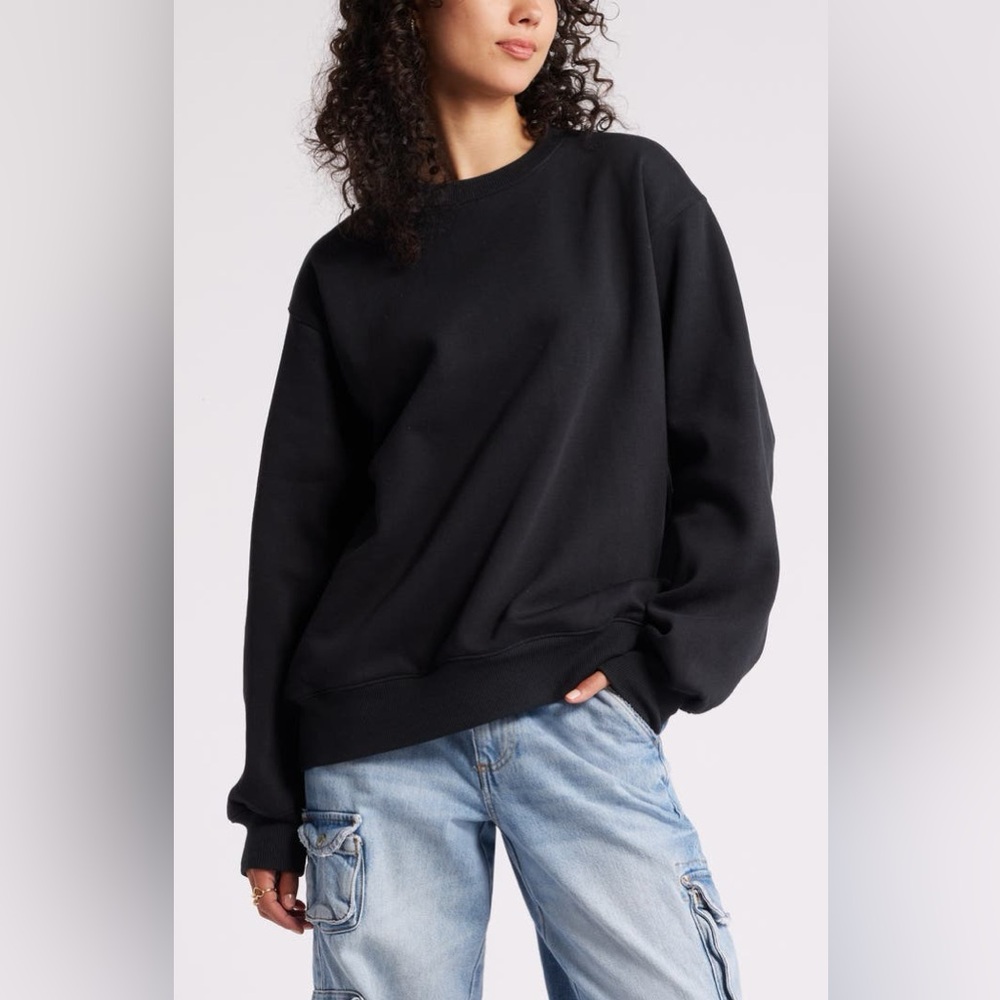 BP. Fleece Oversized Black Crewneck Sweatshirt Women Casual Streetwear Pullover